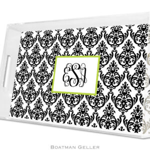 Lucite Tray - Madison Damask White w/Black