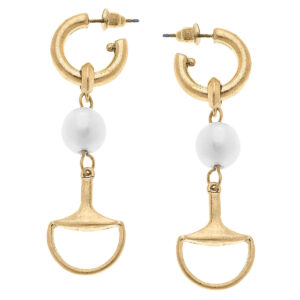Trixie Horsebit with Pearl Drop Hoop Earrings in Worn Gold
