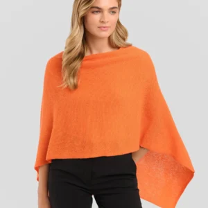 100% CASHMERE DRESS TOPPER PONCHO (Orange)